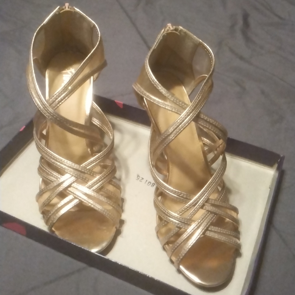 Rose gold strappy heels